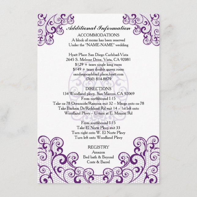 Fancy Lace Skull Additional Information card (Front)