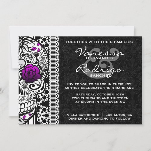 Fancy Lace Sugar Skull Day of the Dead Invite