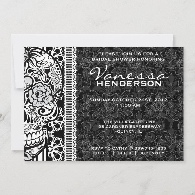 Fancy Lace Sugar Skull Day of the Dead Invite (Front)