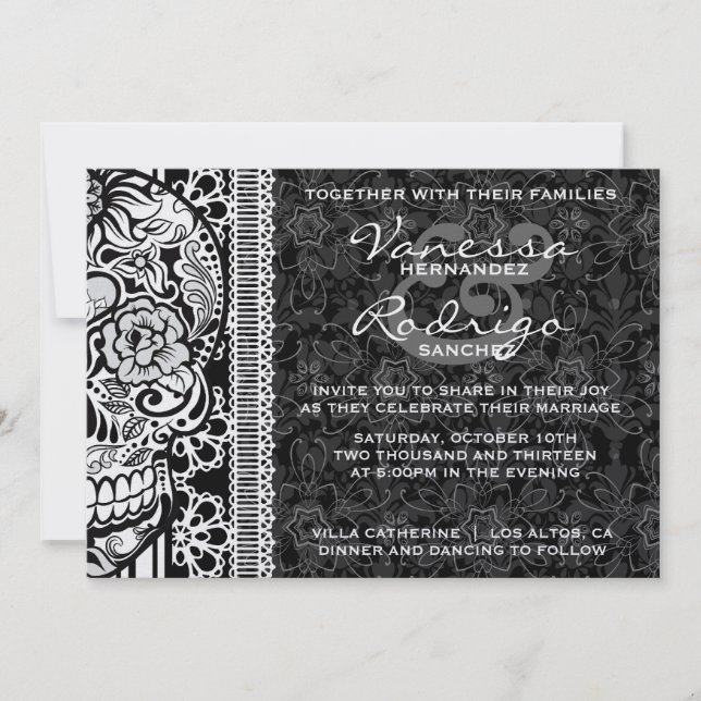 Fancy Lace Sugar Skull Day of the Dead Invite (Front)