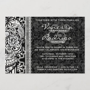 Fancy Lace Sugar Skull Day of the Dead Invite