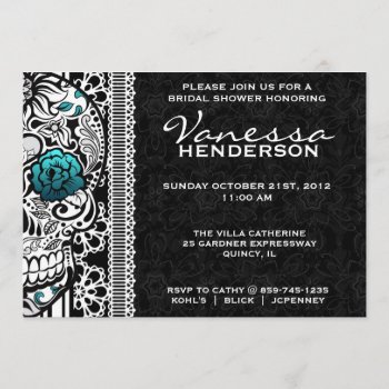Fancy Lace Sugar Skull Day Of The Dead Invite by oddlotpaperie at Zazzle