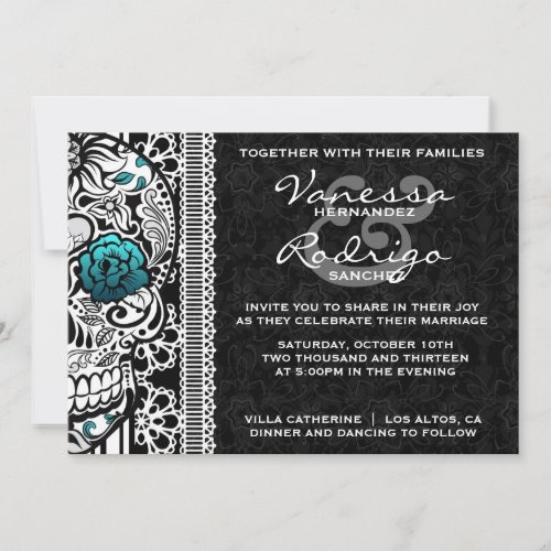 Fancy Lace Sugar Skull Day of the Dead Invite