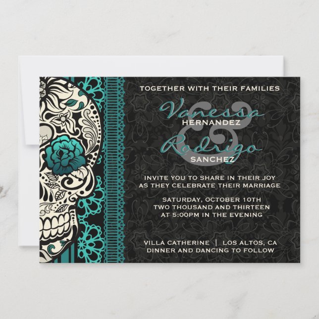 Fancy Lace Sugar Skull Day of the Dead Invite (Front)