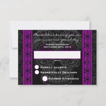Fancy Lace Sugar Skull Day Of The Dead Purple Rsvp Card by oddlotpaperie at Zazzle