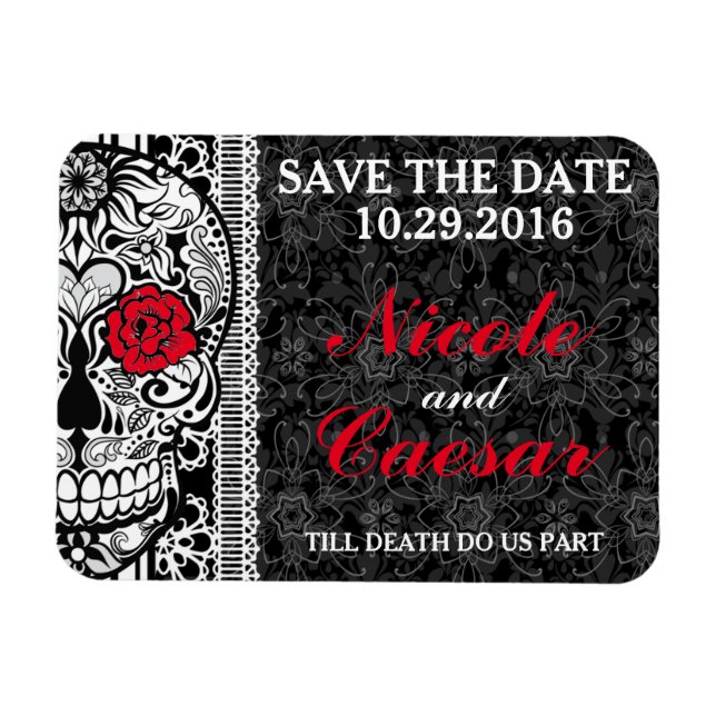Fancy Lace Sugar Skull Save the Date Magnet (Horizontal)