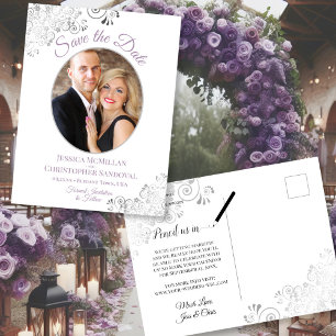 Fancy Lavender & White Wedding Save the Date Photo Announcement Postcard