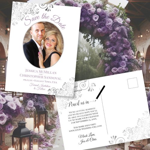 Fancy Lavender  White Wedding Save the Date Photo Announcement Postcard