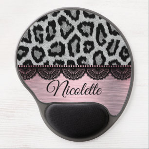 Fancy Leopard and Lace with Pink Blush Gel Mouse Pad