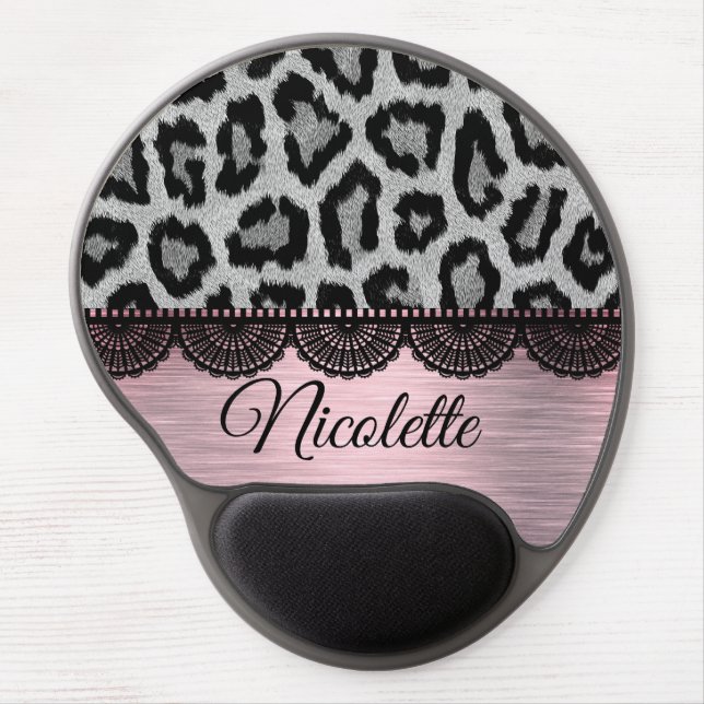 Fancy Leopard and Lace with Pink Blush   Gel Mouse Pad (Front)