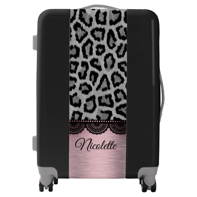 Fancy Leopard and Lace with Pink Blush  Luggage (Front)