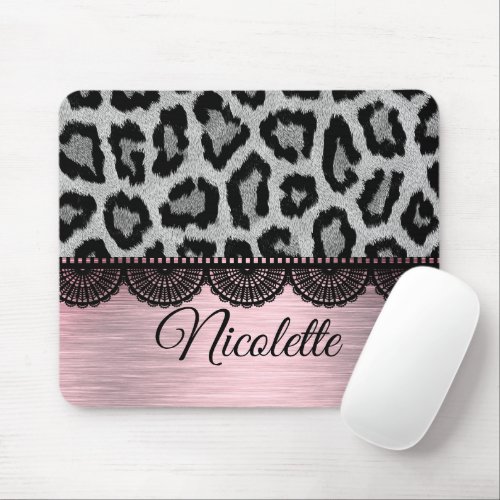 Fancy Leopard and Lace with Pink Blush    Mouse Pad