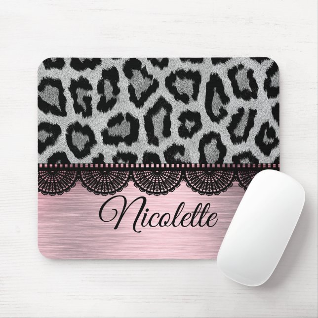 Fancy Leopard and Lace with Pink Blush    Mouse Pad (With Mouse)