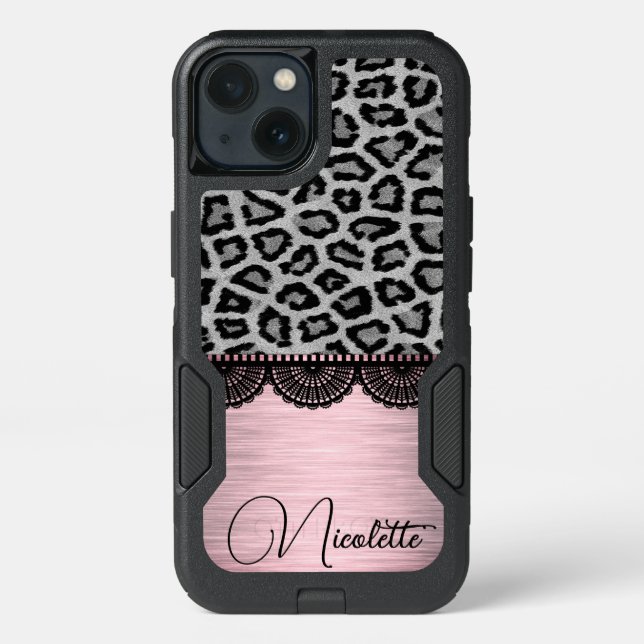 Fancy Leopard and Lace with Pink Blush  Otterbox iPhone Case (Back)