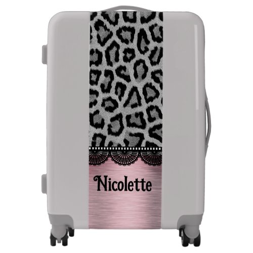 Fancy Leopard and Lace with Pink Personalized Luggage