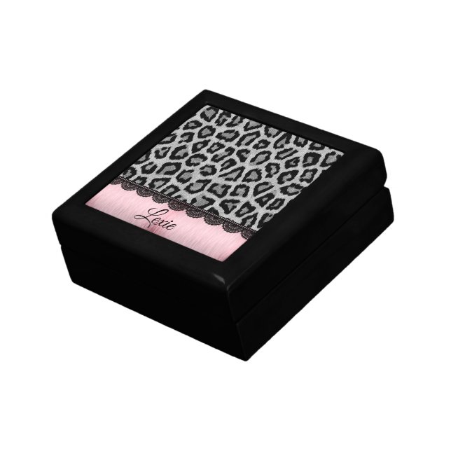 Fancy Leopard  Lace  Pink Blush Personalized Gift Box (Side)