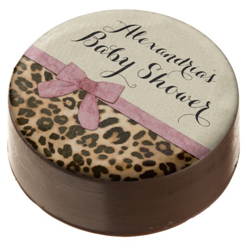 Fancy Leopard Pink Bow Girl Baby Shower Chocolate Dipped Oreo