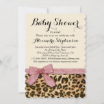Fancy Leopard Pink Bow Girl Baby Shower Invitation