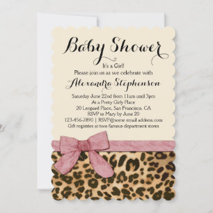 Fancy Leopard Pink Bow Girl Baby Shower Invitation