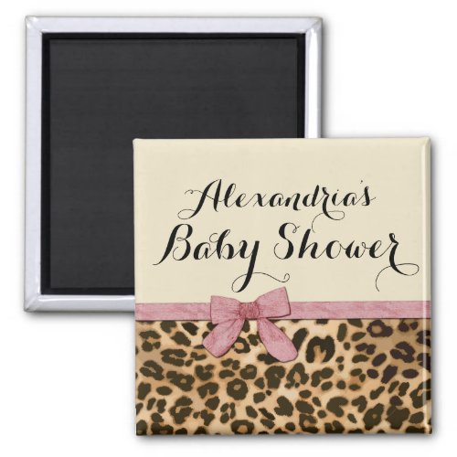 Fancy Leopard Pink Bow Girl Baby Shower Magnet
