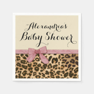 Fancy Leopard Pink Bow Girl Baby Shower Paper Napkins