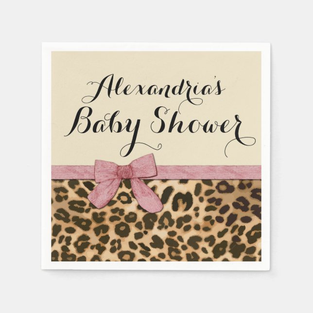 Fancy Leopard Pink Bow Girl Baby Shower Paper Napkins (Front)