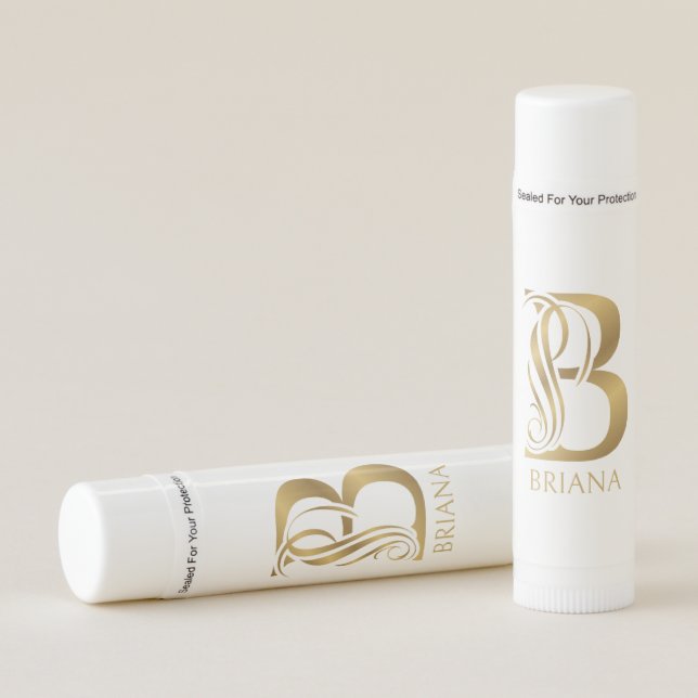 Fancy letter B in gold tones  Lip Balm (Front)