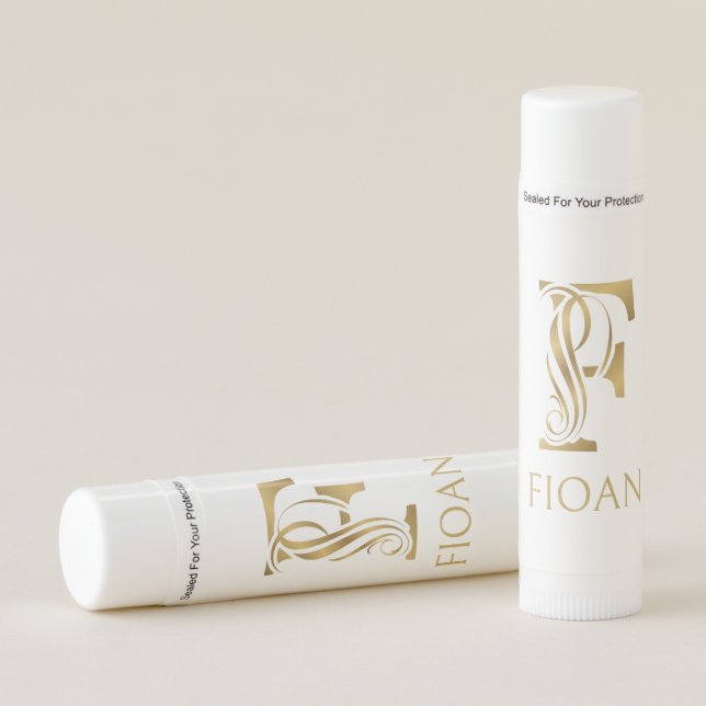 Fancy letter F in gold tones Lip Balm (Front)