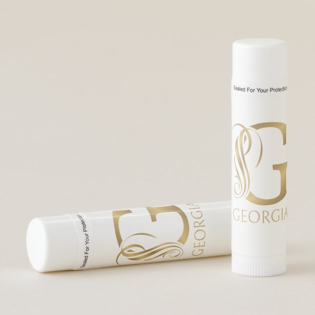 Fancy letter G in gold tones Lip Balm (Front)