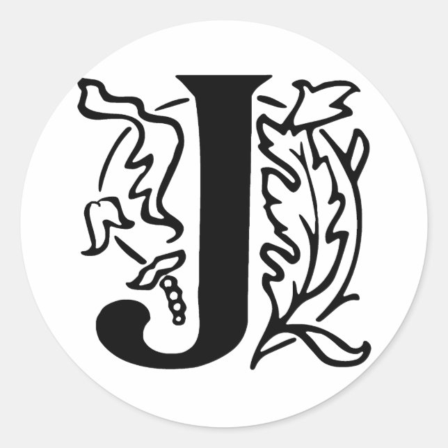 Fancy Letter J Classic Round Sticker (Front)