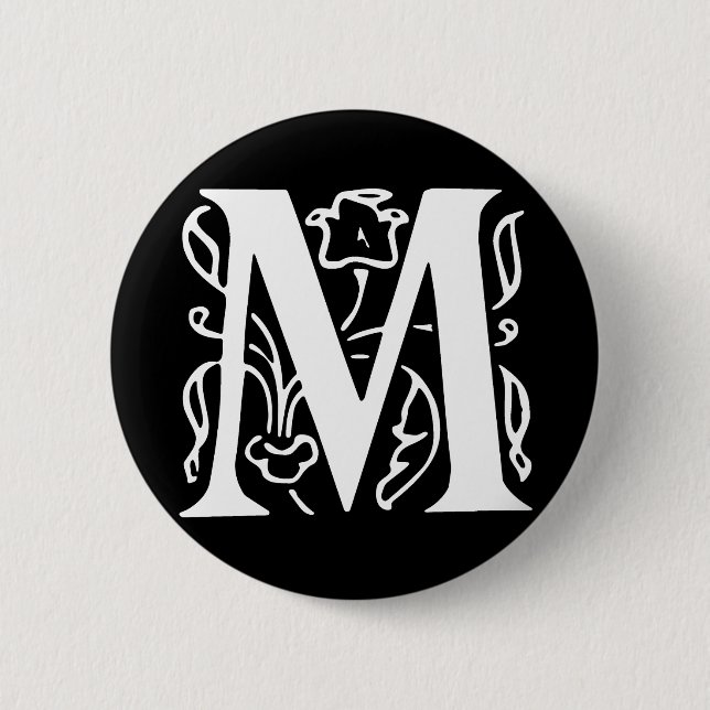 Fancy Letter M Pinback Button (Front)