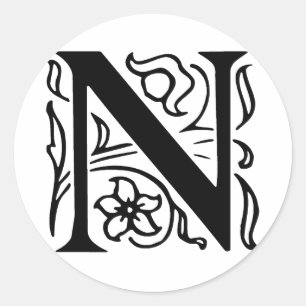 Fancy Letter N Classic Round Sticker
