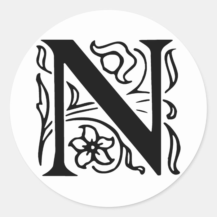 Fancy Letter N Round Sticker