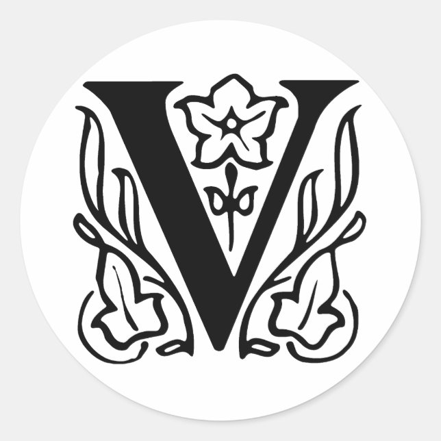 Fancy Letter V Classic Round Sticker (Front)