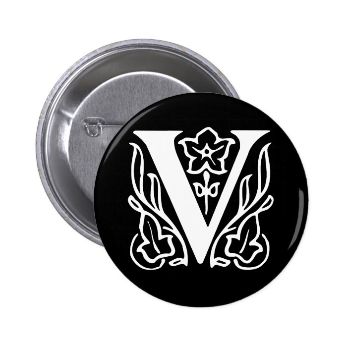 Fancy Letter V Pinback Button