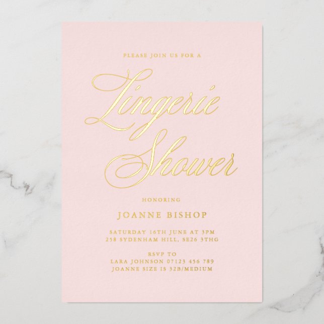 Fancy Lingerie Bridal Shower Blush & Gold Foil Invitation (Front)
