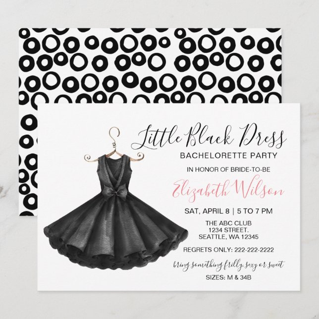 Fancy Little Black Dress Bachelorette Party Invitation (Front/Back)