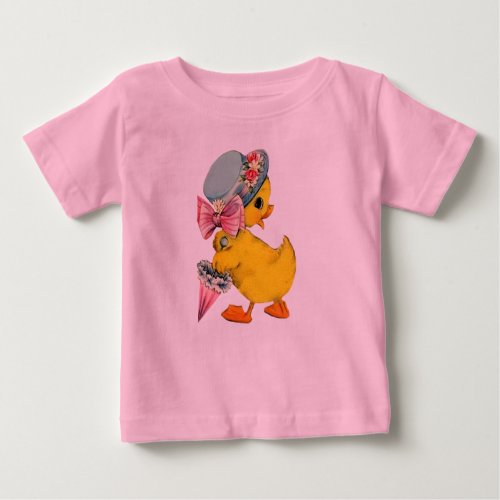 Fancy Little Vintage Easter Chick wHat  Umbrella Baby T_Shirt