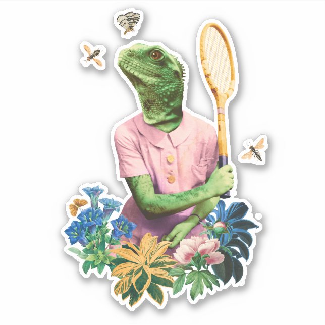 FANCY LIZARD ANIMAL PLAYING TENNIS STICKER (Front)