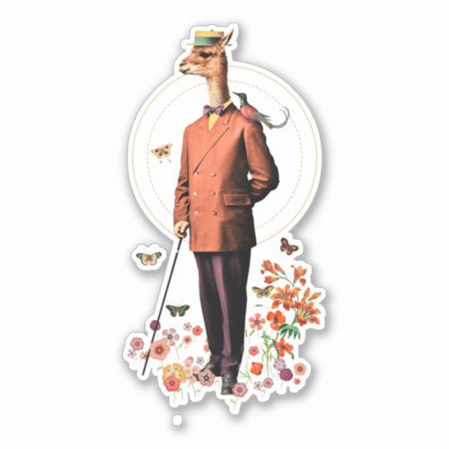 FANCY LLAMA ANIMAL IN FLOWERS AND BUTTERFLIES  STICKER