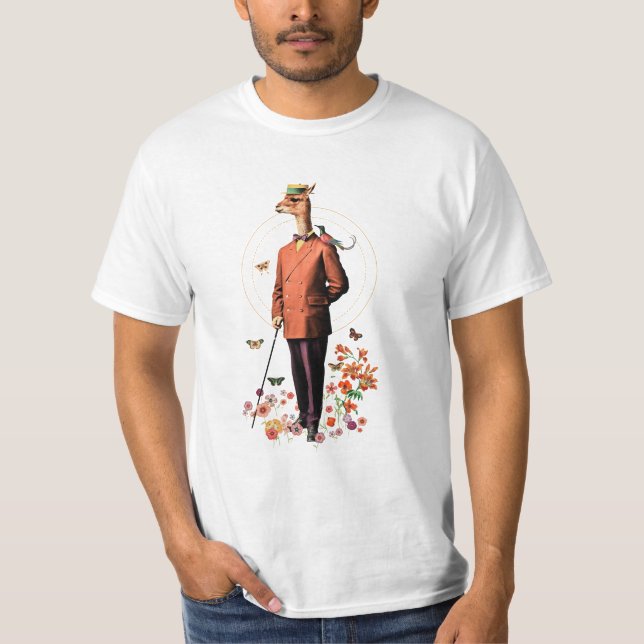 FANCY LLAMA ANIMAL IN FLOWERS AND BUTTERFLIES  T-Shirt (Front)