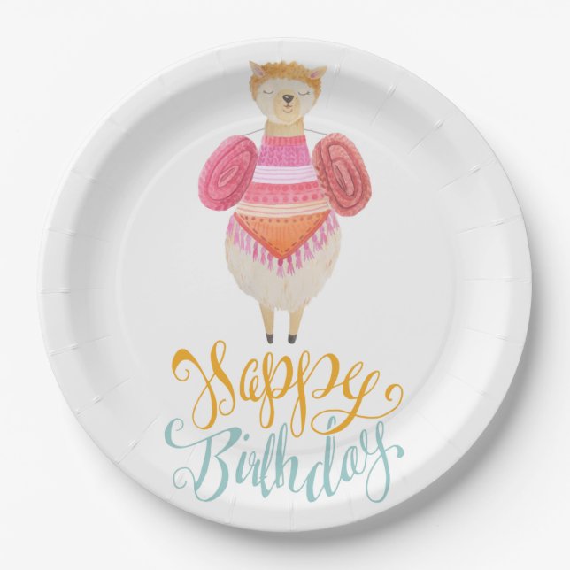 Fancy Llama Birthday Paper Plates (Front)