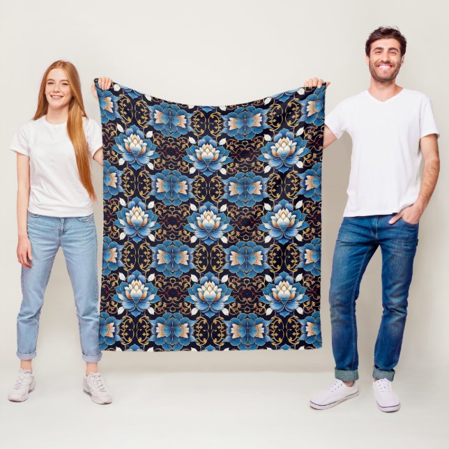 Fancy Lotus Tile Pattern Fleece Blanket (In Situ)