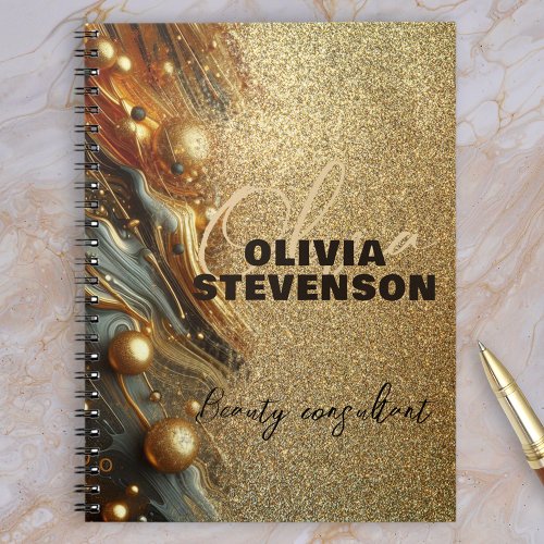 Fancy Luxury Glam Gold Glittery Marble Notebook