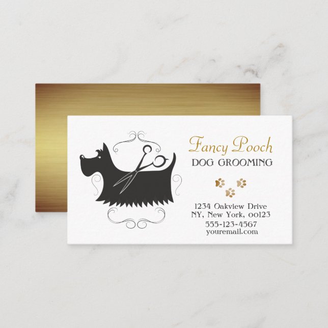 Fancy Luxury Pet Dog Grooming Service Business Card (Front/Back)