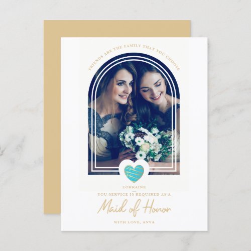 Fancy Maid of Honor Blue Heart Photo Proposal Postcard