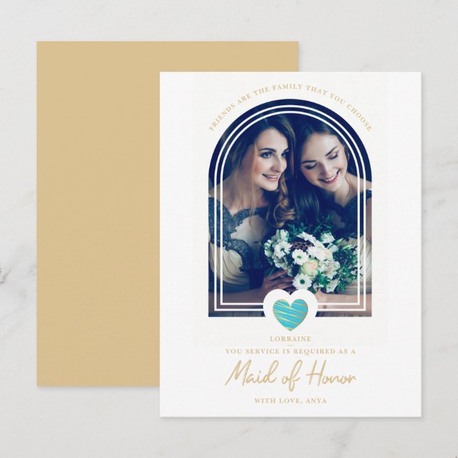 Fancy Maid of Honor Blue Heart Photo Proposal Postcard (Front/Back)