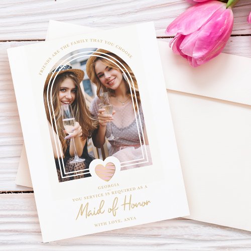 Fancy Maid of Honor Pink Heart Photo Proposal Postcard