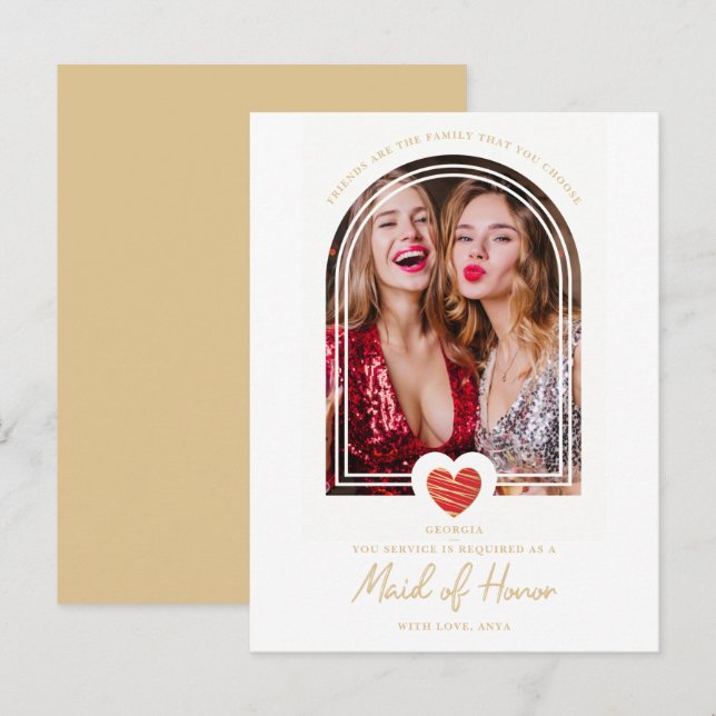Fancy Maid of Honor Red Heart Photo Proposal Postcard (Front/Back)