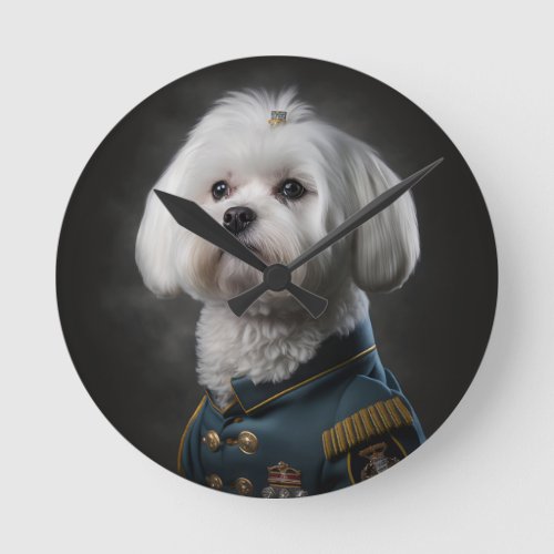 Fancy Maltese Puppy Dog Portrait Round Clock